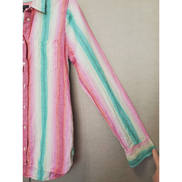 J.Crew Classic-Fit Boy Button-Up Shirt Rainbow Stripe Linen/Cotton Blend Size 8 - Picture 2 of 6